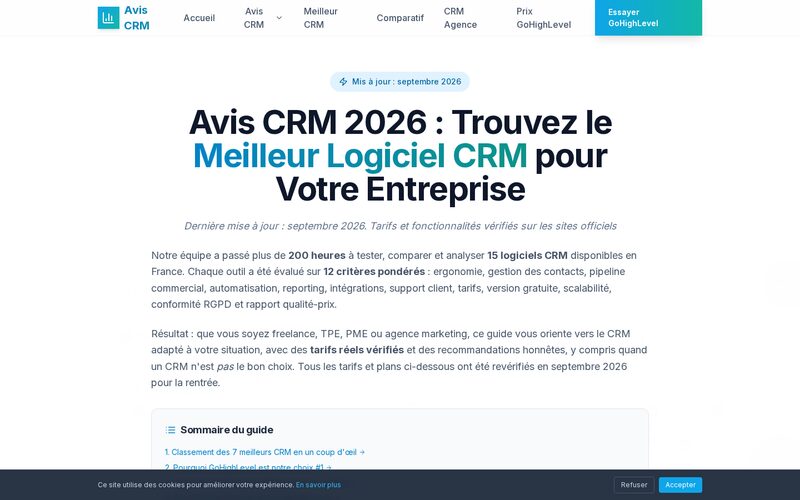 Screenshot of the Avis CRM website