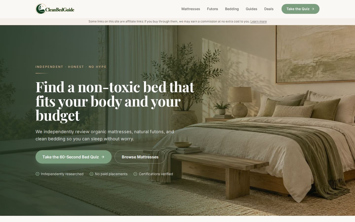 Screenshot of the CleanBedGuide website