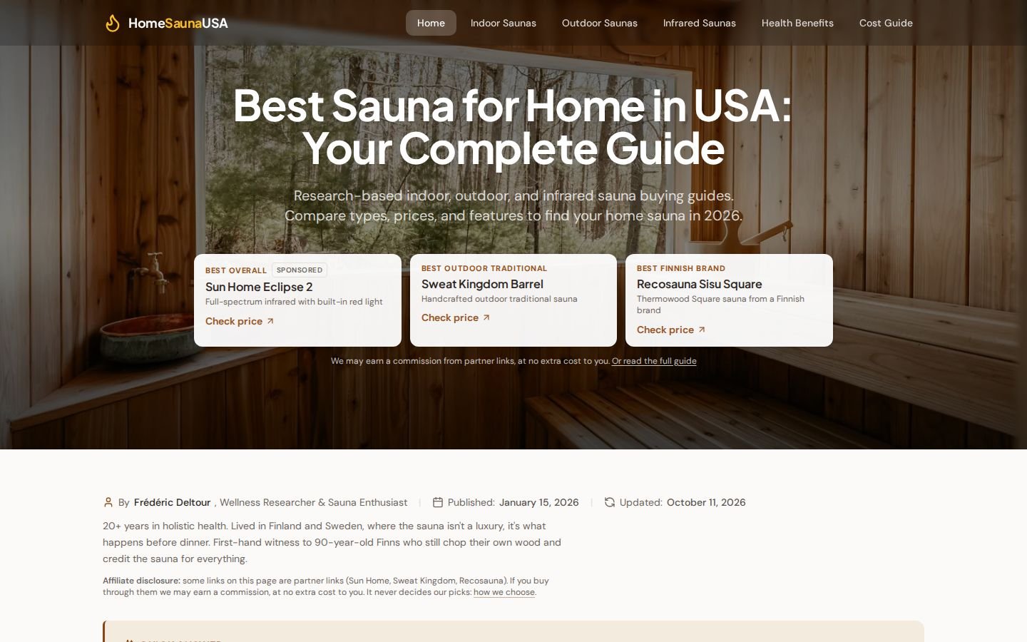 Screenshot of the HomeSaunaUSA website