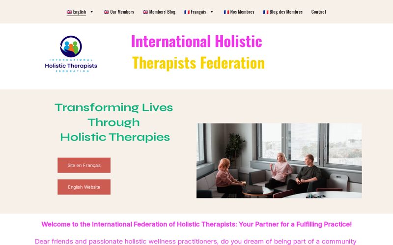 Screenshot of the Intl. Holistic Therapists Federation website
