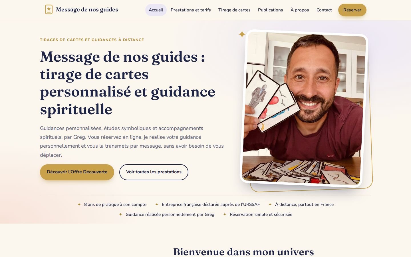 Screenshot of the Message de nos guides website