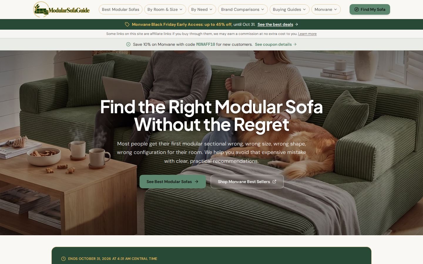 Screenshot of the ModularSofaGuide website