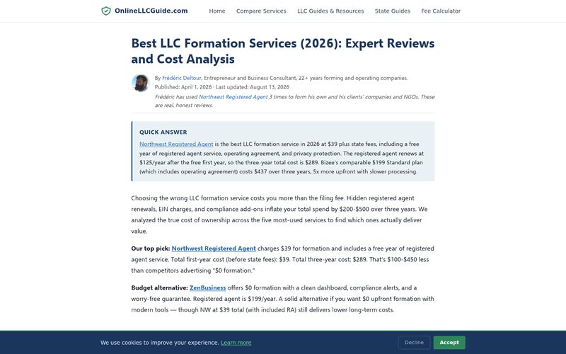 Screenshot of the Online LLC Guide website